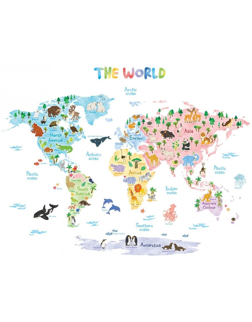 DECOWALL DLT-1615 Animal World Map Kids Wall Stickers Wall Decals Peel and Stick Removable Wall Stickers for Kids Nursery Bedroom Living Room XLarge décor - BH7K1CAJB