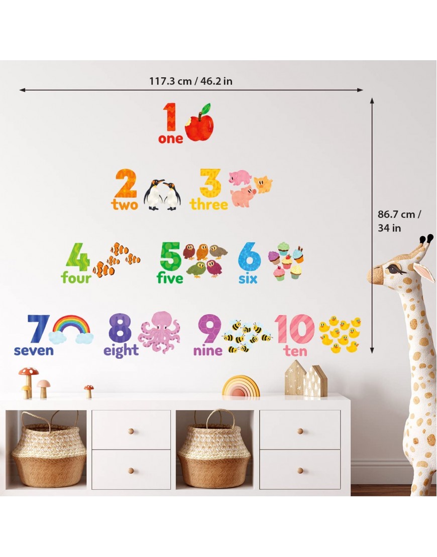 DECOWALL DS-2020 Numbers Wall Stickers Wall Decals Peel and Stick Removable Wall Stickers for Kids Nursery Bedroom Living Room - BM6BIEB6N