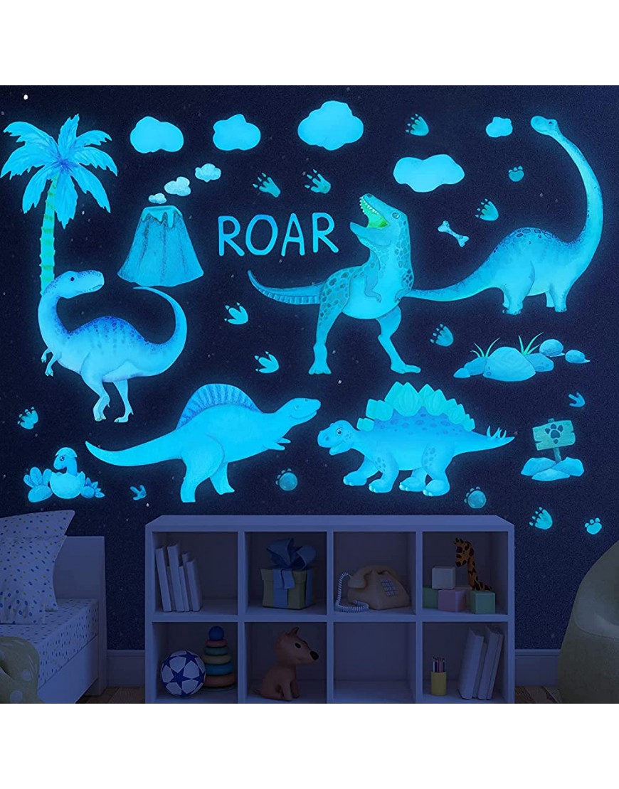 Dinosaur Wall Decals Glow in The Dark Dinosaur Wall Stickers Watercolor Dinosaur Decal Large Removable Vinyl Dino Wall Decals for Boys Bedroom Kids Girls Baby Nursery Playroom Living Room Wall Decor - B0CL2L8DT