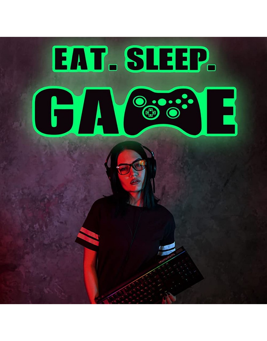 Eat Sleep Game Wall Decal Glow in The Dark Gamer Boy Wall Stickers Vinyl Video Game Wall Decor Gaming Controller Wall Decals for Boys Room Kids Bedroom Home Playroom Decoration - BDDXWWHY2