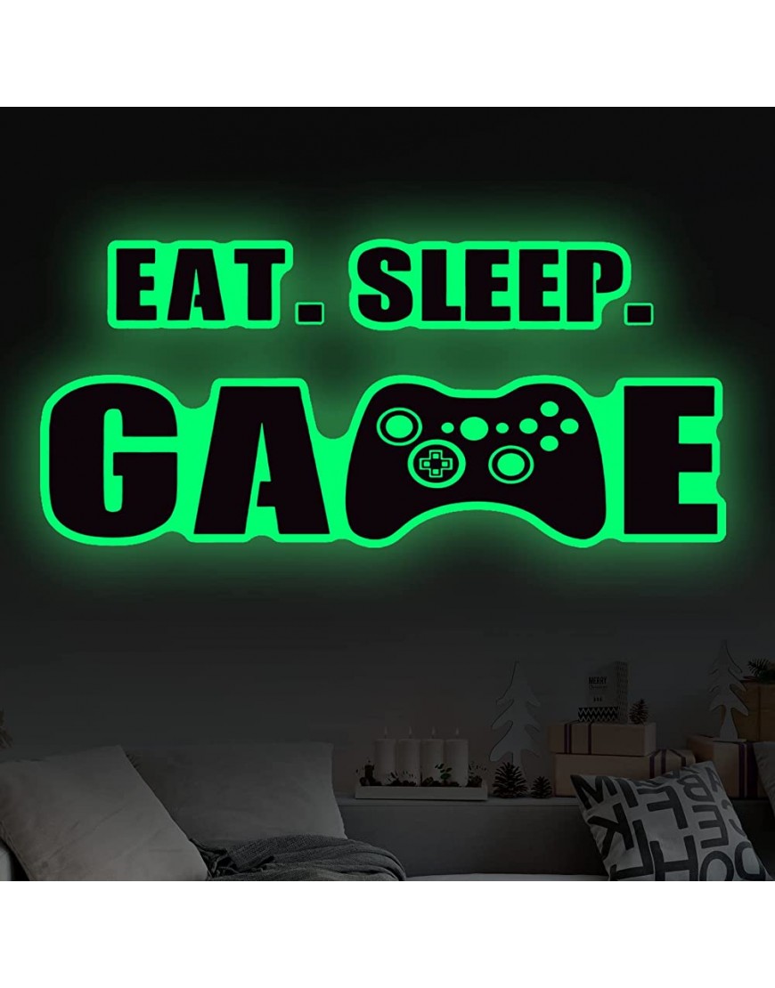 Eat Sleep Game Wall Decal Glow in The Dark Gamer Boy Wall Stickers Vinyl Video Game Wall Decor Gaming Controller Wall Decals for Boys Room Kids Bedroom Home Playroom Decoration - BDDXWWHY2
