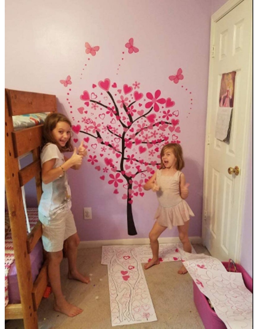 ElecMotive Huge Size Cartoon Heart Tree Butterfly Wall Decals Removable Wall Decor Decorative Painting Supplies & Wall Treatments Stickers for Girls Kids Living Room Bedroom - BSIX6VRPB