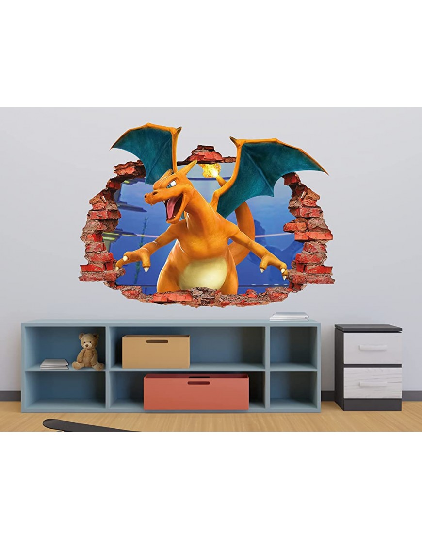 Fire 3D Boys Kids Wall Decal Vinyl Removable Wall Decals for Bedroom Poke Lizardon MR909 - BZZU2AXUO