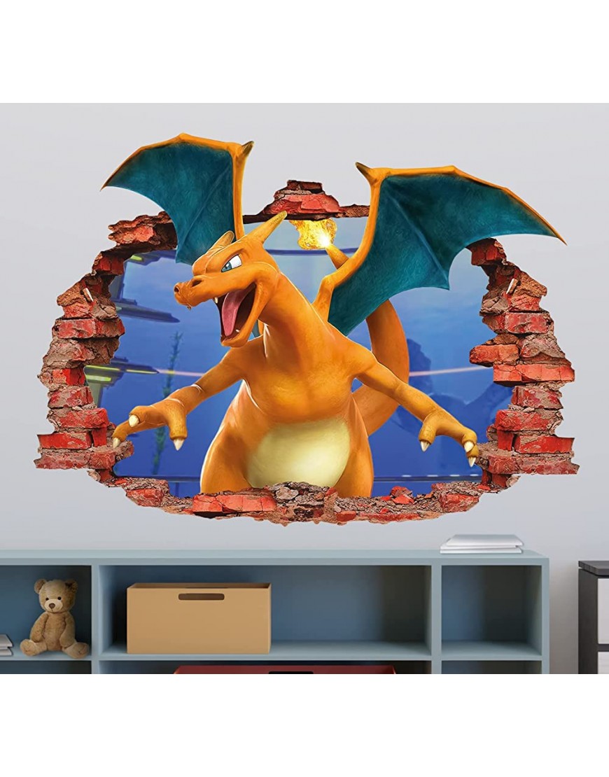 Fire 3D Boys Kids Wall Decal Vinyl Removable Wall Decals for Bedroom Poke Lizardon MR909 - BZZU2AXUO