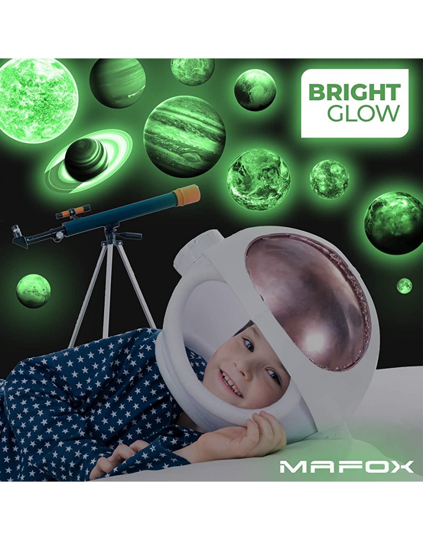 MAFOX Glow in The Dark Planets Bright Solar System Wall Stickers -Sun Earth Mars and so on,9 Glowing Ceiling Decals for Bedroom Living Room,Shining Space Decoration for Kids for Girls and Boys - BWZ95JR4C