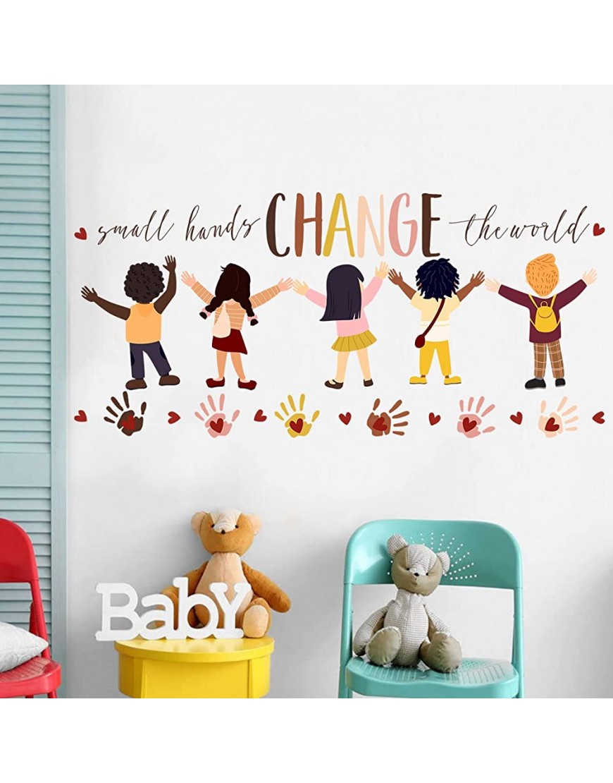 Mfault Small Hands Change The World Handprint Inspirational Wall Decals Stickers Diversity Inclusion Equality Nursery Decorations Bedroom Playroom Classroom Art Neutral Toddler Kids Cribs Room Decor - BB95LNNVJ