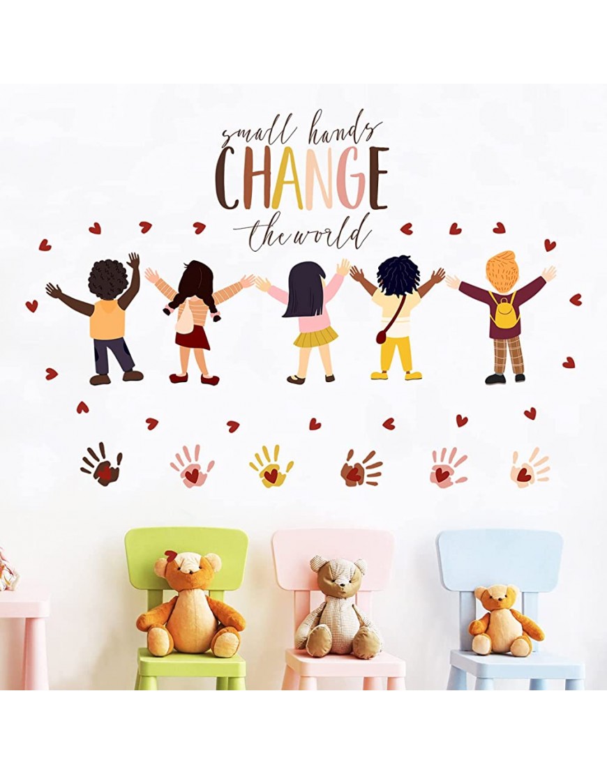 Mfault Small Hands Change The World Handprint Inspirational Wall Decals Stickers Diversity Inclusion Equality Nursery Decorations Bedroom Playroom Classroom Art Neutral Toddler Kids Cribs Room Decor - BB95LNNVJ