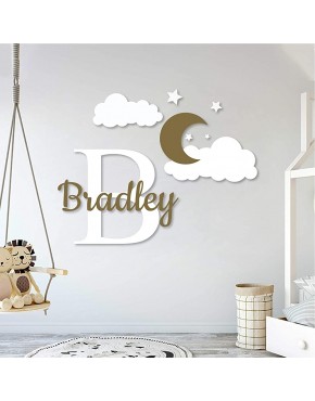 Multiple Font Custom Name & Initial Moon Clouds Stars Baby Boy Nursery Wall Decal for Baby Room Decorations Mural Wall Decal Sticker for Home Children's Bedroom MM109V2 - BRQNC1NTW