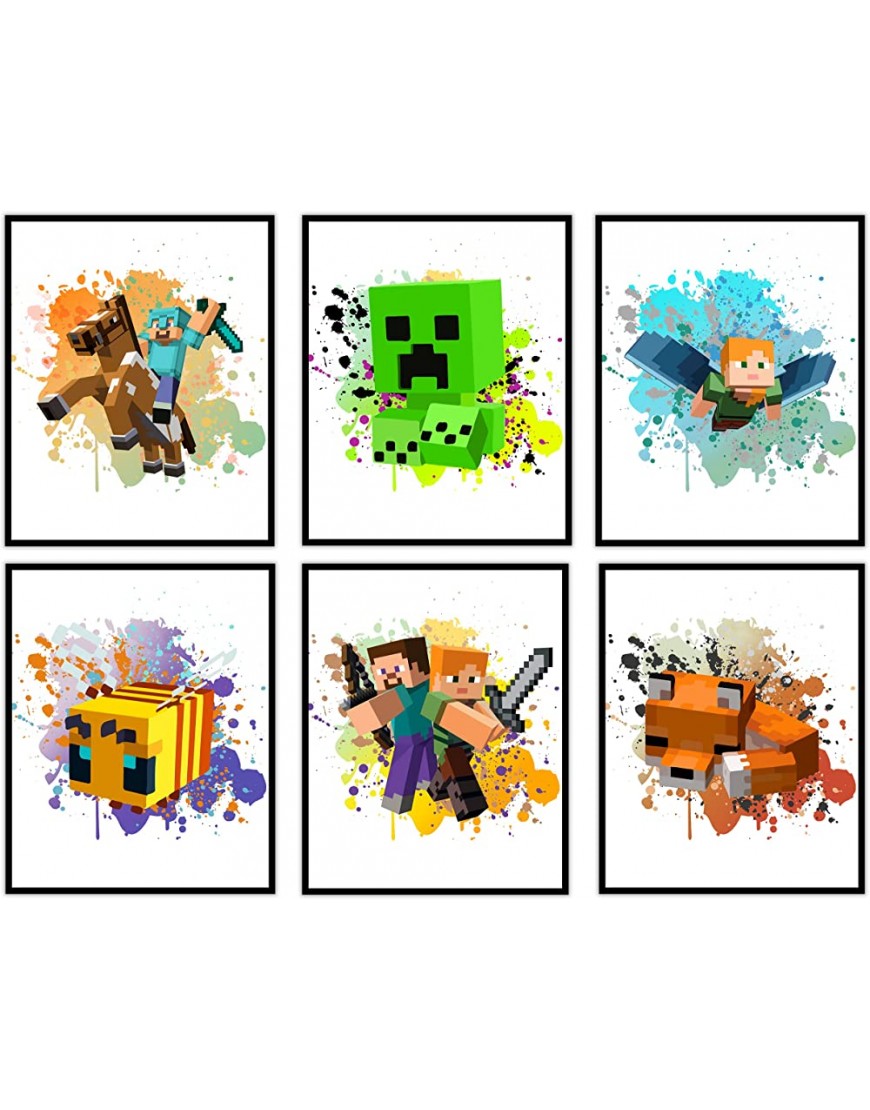 Pixel Mine Game Posters for Boys Room Decor – Mining Fun Wall Art Miner Gamer Themed Wall Decor Video Game Gaming Gamer Watercolor Posters Prints Pictures Wall Art Decor Decorations Gifts for Boys Room Nursery Kids Rooms Bedrooms Toddlers Teens Bathrooms 