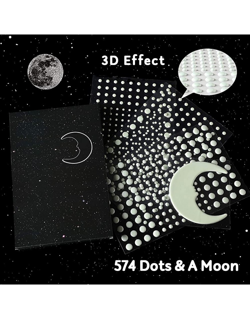 Realistic 3D Domed Glow in The Dark Stars 572 Dots in 3 Sizes and A Moon for Ceiling Or Walls Glow Brighter and Longer Than Typical Glow in The Dark Stickers Perfect for Kids Bedroom Living Room - B4HTBDC67