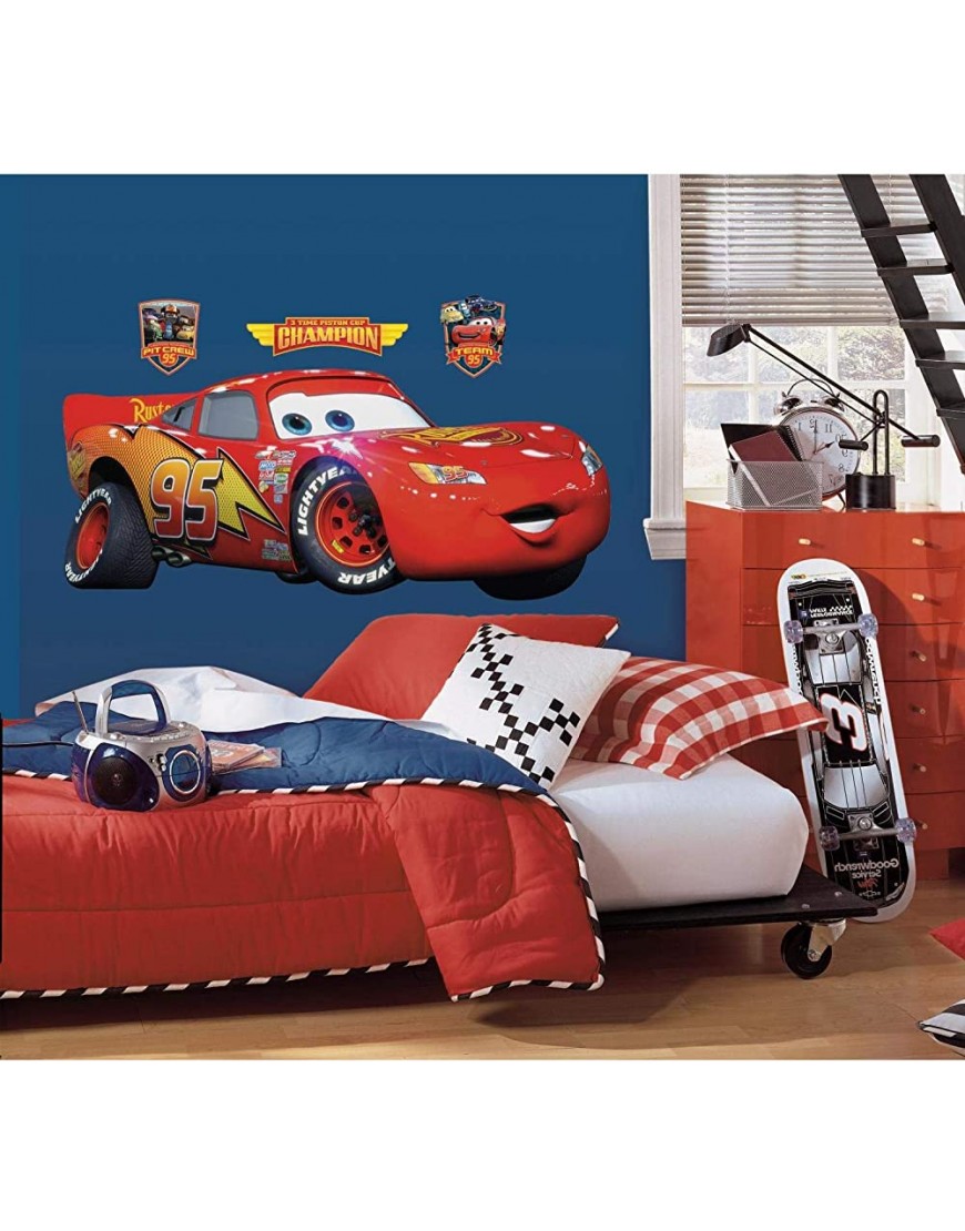 RoomMates RMK1518GM Disney Pixar Cars Lightning McQueen Peel and Stick Giant Wall Decal 16 inch x 38.5 inch - BKRV0YRI0