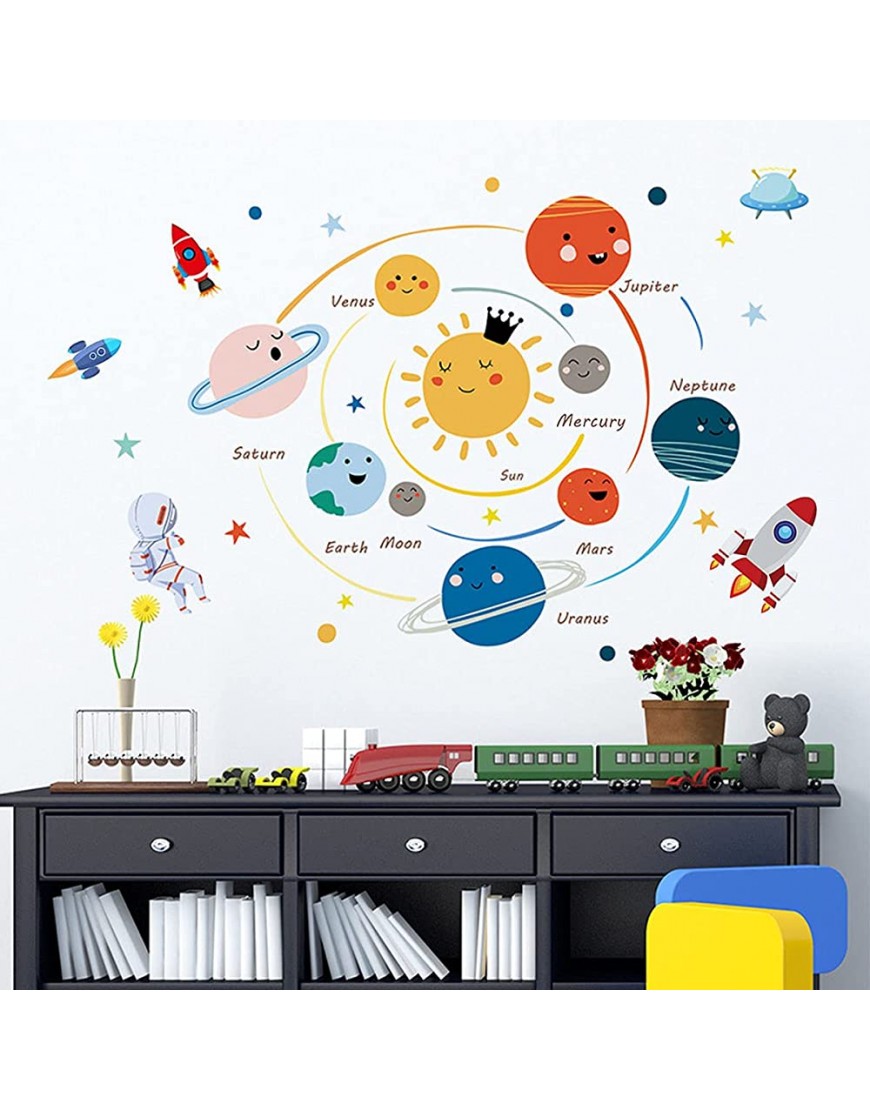 Space Planet Wall Decals Boy Room,Large Wall Stickers Kids Bedroom Peel and Stick Removable,Cute Wall Stickers Decals Decor for Boys Room,Girl Room,Nursery,Playroom,Classroom,School. - B8UZD6GS7