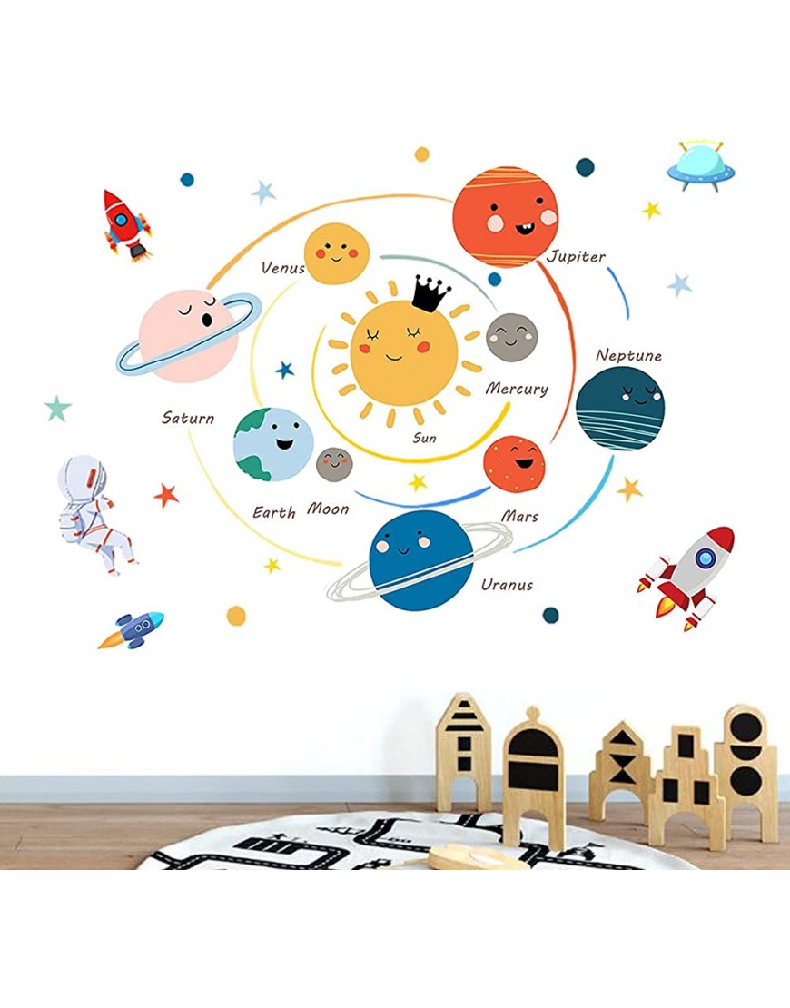 Space Planet Wall Decals Boy Room,Large Wall Stickers Kids Bedroom Peel and Stick Removable,Cute Wall Stickers Decals Decor for Boys Room,Girl Room,Nursery,Playroom,Classroom,School. - B8UZD6GS7