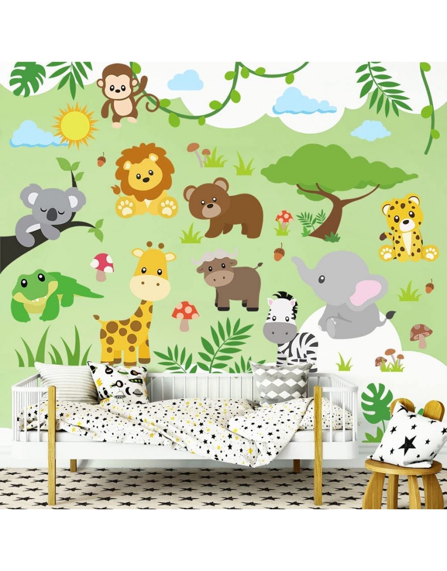 Supzone Jungle Animal Wall Stickers Forest Animal Tree Wall Decals Monkey Elephant Giraffe Cartoon Animal Wall Sticker for Kids Baby Nursery Playroom Bedroom Classroom Kindergarten Wall Decor - BB2TJFTB2