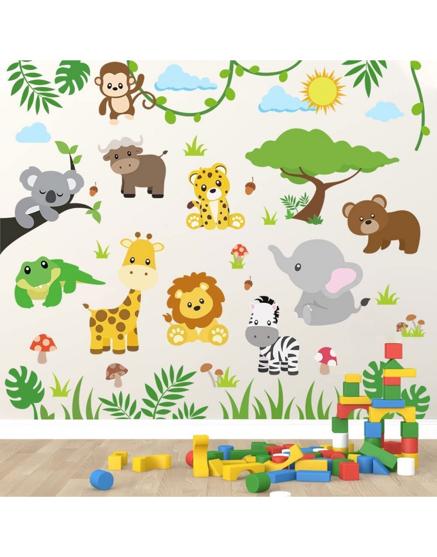 Supzone Jungle Animal Wall Stickers Forest Animal Tree Wall Decals Monkey Elephant Giraffe Cartoon Animal Wall Sticker for Kids Baby Nursery Playroom Bedroom Classroom Kindergarten Wall Decor - BB2TJFTB2