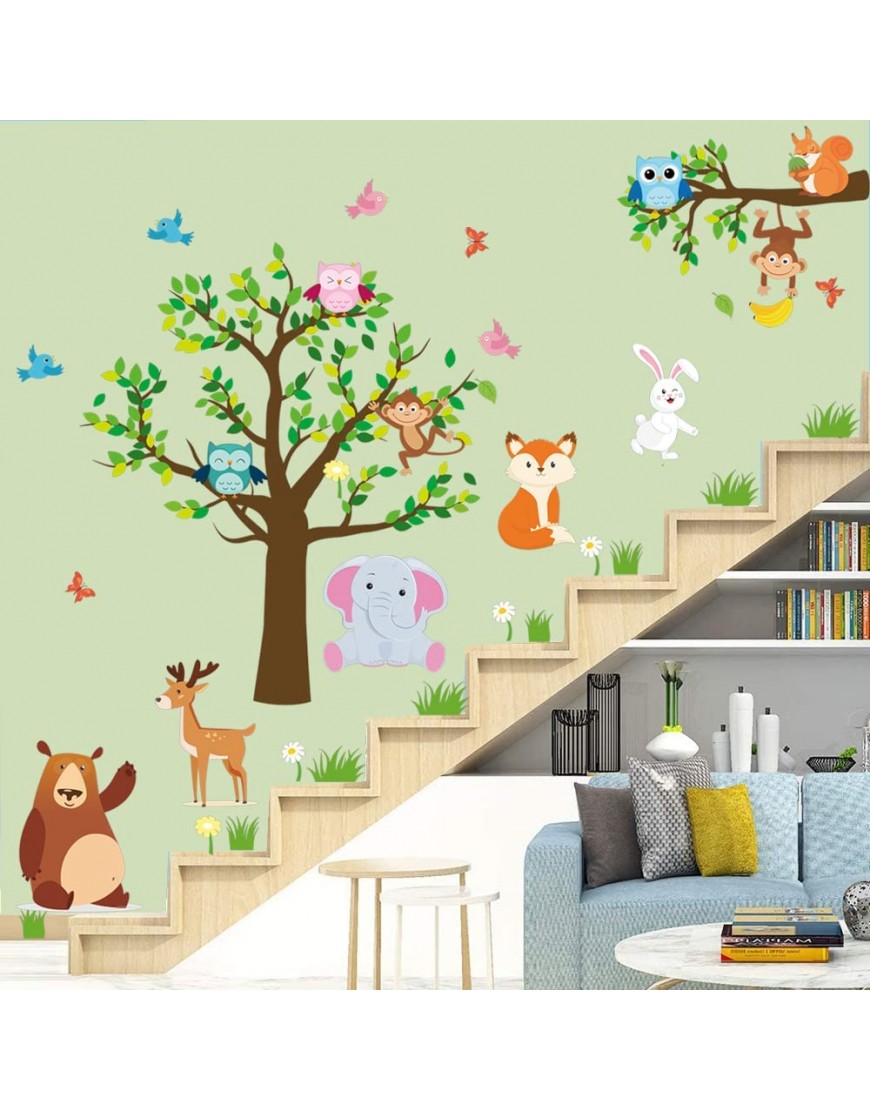 Supzone Jungle Animal Wall Stickers Forest Animal Tree Wall Sticker Owls Wall Decals for Kids Baby Nursery Playroom Bedroom Classroom Kindergarten Wall Decor - BEDH7LSGY