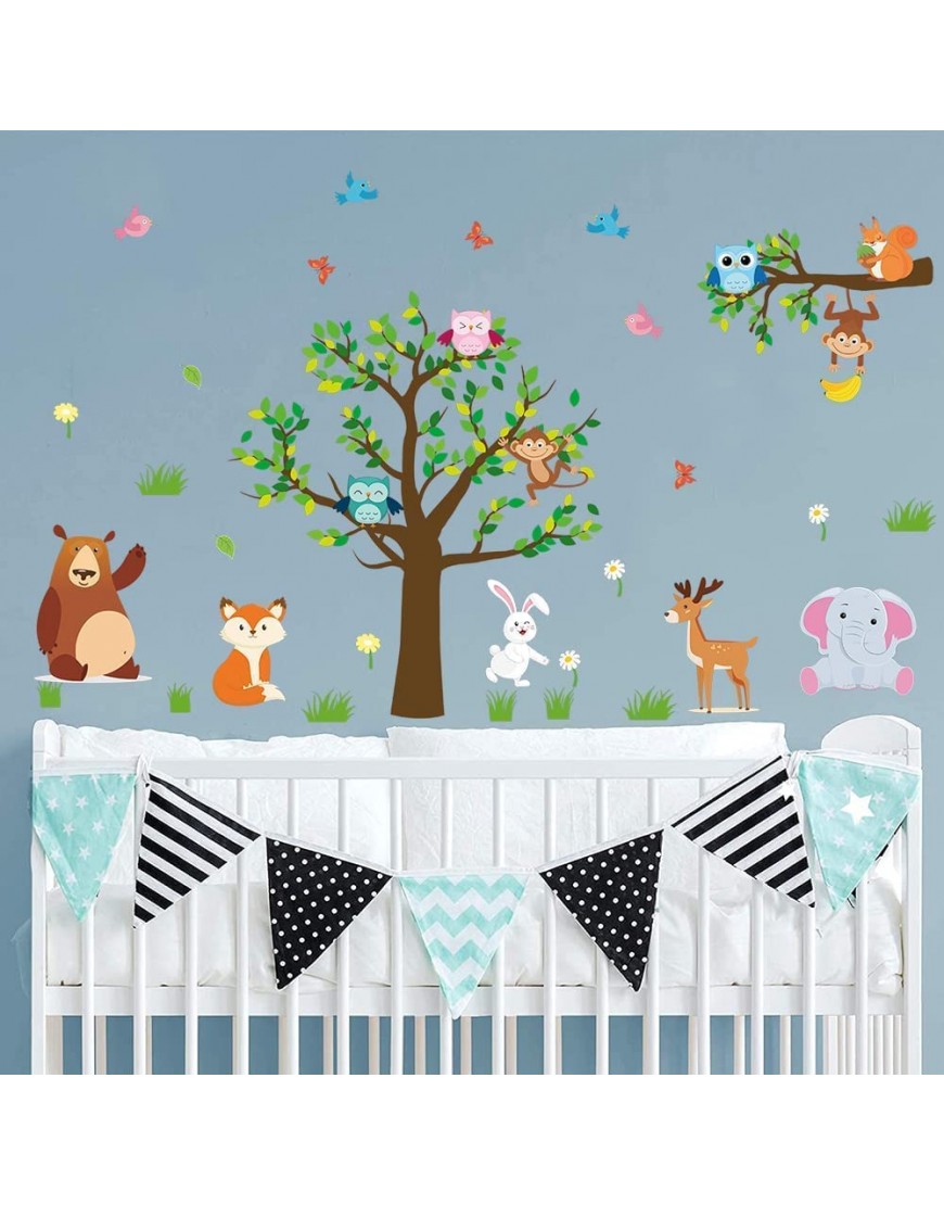 Supzone Jungle Animal Wall Stickers Forest Animal Tree Wall Sticker Owls Wall Decals for Kids Baby Nursery Playroom Bedroom Classroom Kindergarten Wall Decor - BEDH7LSGY