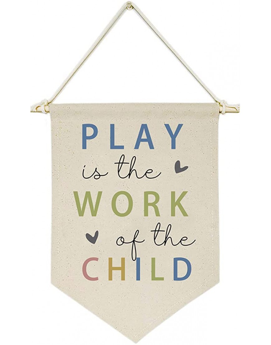 Topthink Play is The Work of The Child -Canvas Hanging Flag Banner Wall Sign Decor Gift for Baby Kids Girl Boy Nursery Teen Room Playroom Front Door Heart - BMJUINOLD