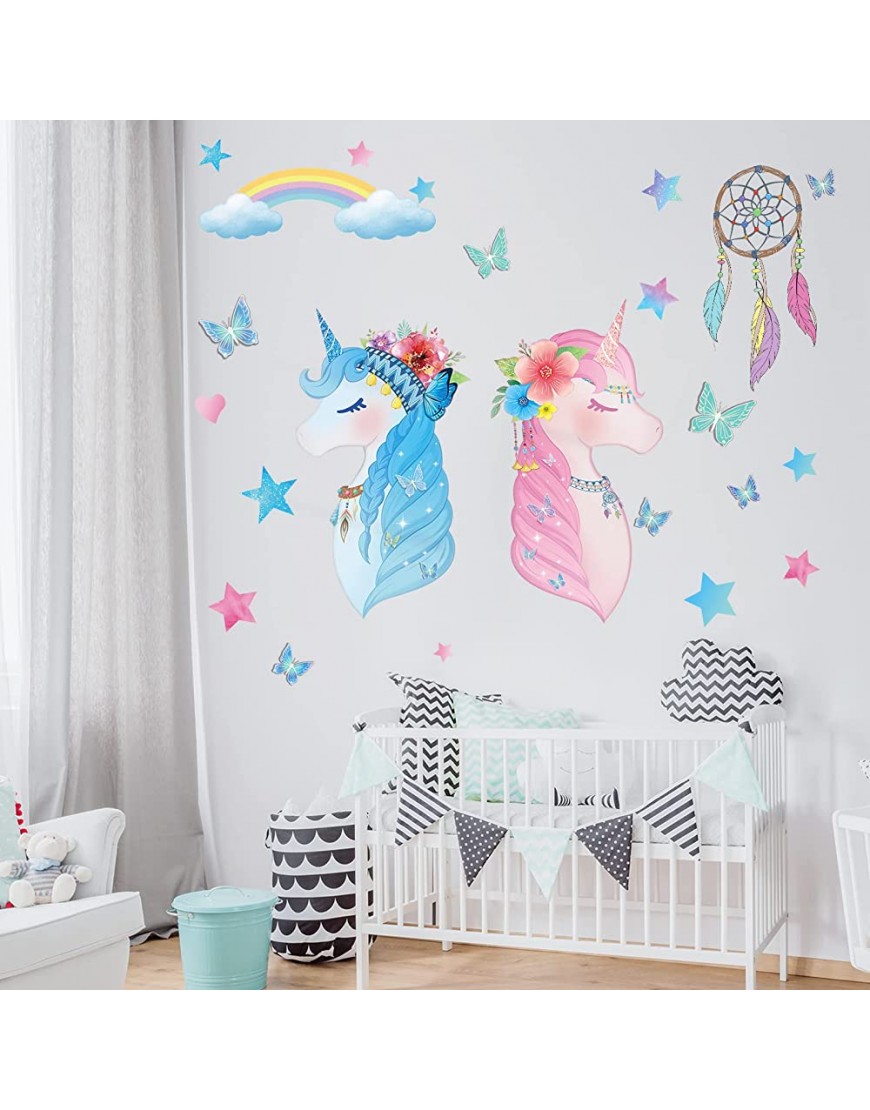 Unicorn Bedroom Decor for Girls Unicorn Wall Decals Playroom Decor Rainbow Dreamcatcher Butterfly Wall Stickers for Bedroom Kids Nursery Birthday Party Decoration - BH7OSCAB6