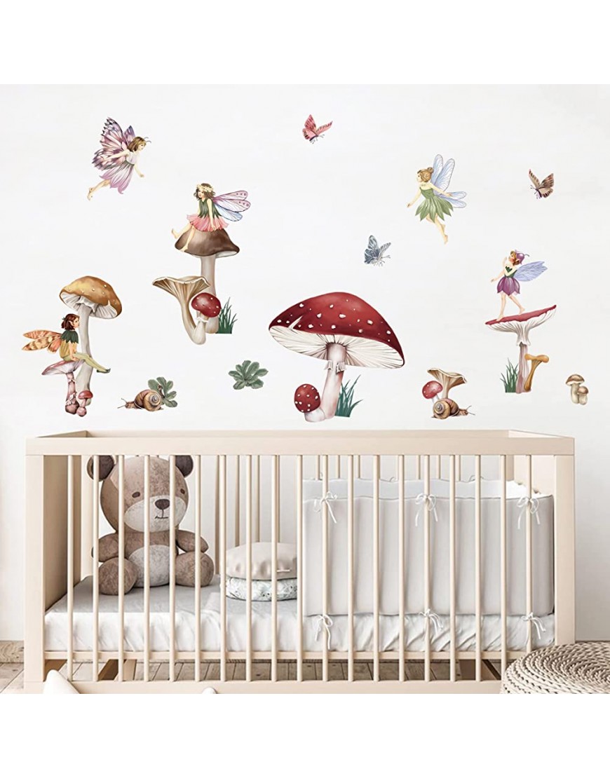 wondever Fairy Mushroom Wall Stickers Flying Girl with Wings Peel and Stick Wall Art Decals for Kids Nursery Baby Room Bedroom - BLW0OQPL4