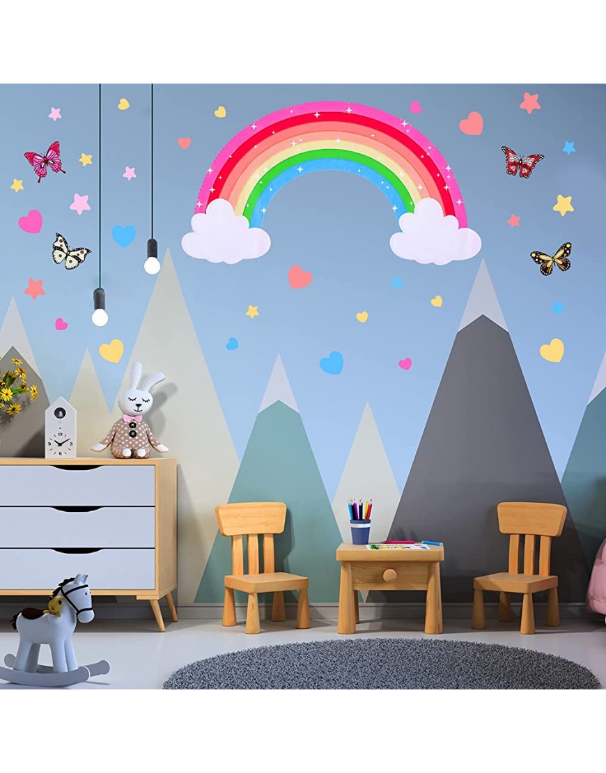Yeaqee Rainbow Wall Decals Removable Star Butterfly Heart Wall Sticker Watercolor Star Rainbow Wall Sticker Vinyl Girls Room Decorations for Nursery Baby Kids Girl Teen Bedroom - BOQ8QI49D