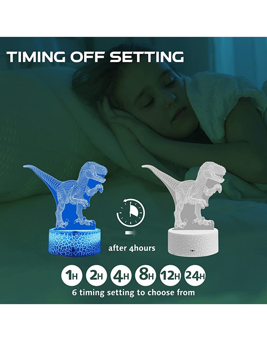 3D Illusion Dinosaur Night Light for Boys Dimmable LED Nightlight with Timing Remote Control and 7 Color Changing Decor Lamp Birthday Gifts Dinosaur Toys for Kids Boys Girls 3-5 5-7 8-12 - BIEBS97C4