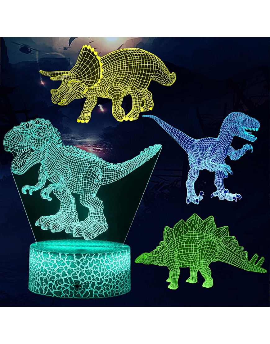 3D Illusion Dinosaur Night Light for Boys Dimmable LED Nightlight with Timing Remote Control and 7 Color Changing Decor Lamp Birthday Gifts Dinosaur Toys for Kids Boys Girls 3-5 5-7 8-12 - BIEBS97C4