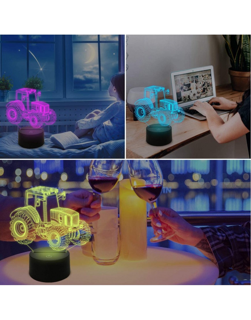 3D Illusion Lamp Tractor Car 3D Night Light for Kids with 16 Colors Changing Remote Control Bedroom Decor Creative Birthday Gifts for Boys Kids Baby - BGE24PNH3