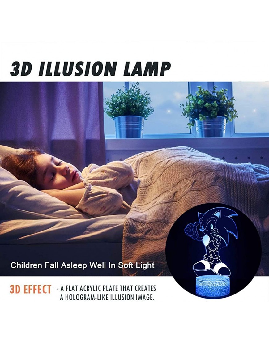 3D Illusion Sonic Night Light Anime Hedgehog Table Lamp with Remote Control Kids Bedroom Decoration Creative Gift for Boys Girls Birthday Christmas - BFDA83XP6