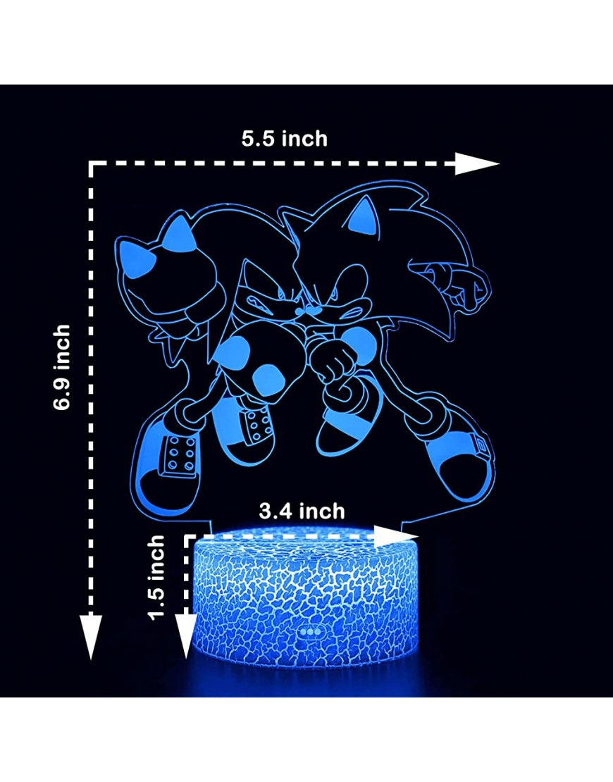 3D Illusion Sonic VS Knuckles Night Light Hedgehog Desk Lamp with Remote Control Kids Bedroom Decoration Sonic Toys Gifts for Boys Girls Birthday Christmas - BT5MHX1Y3