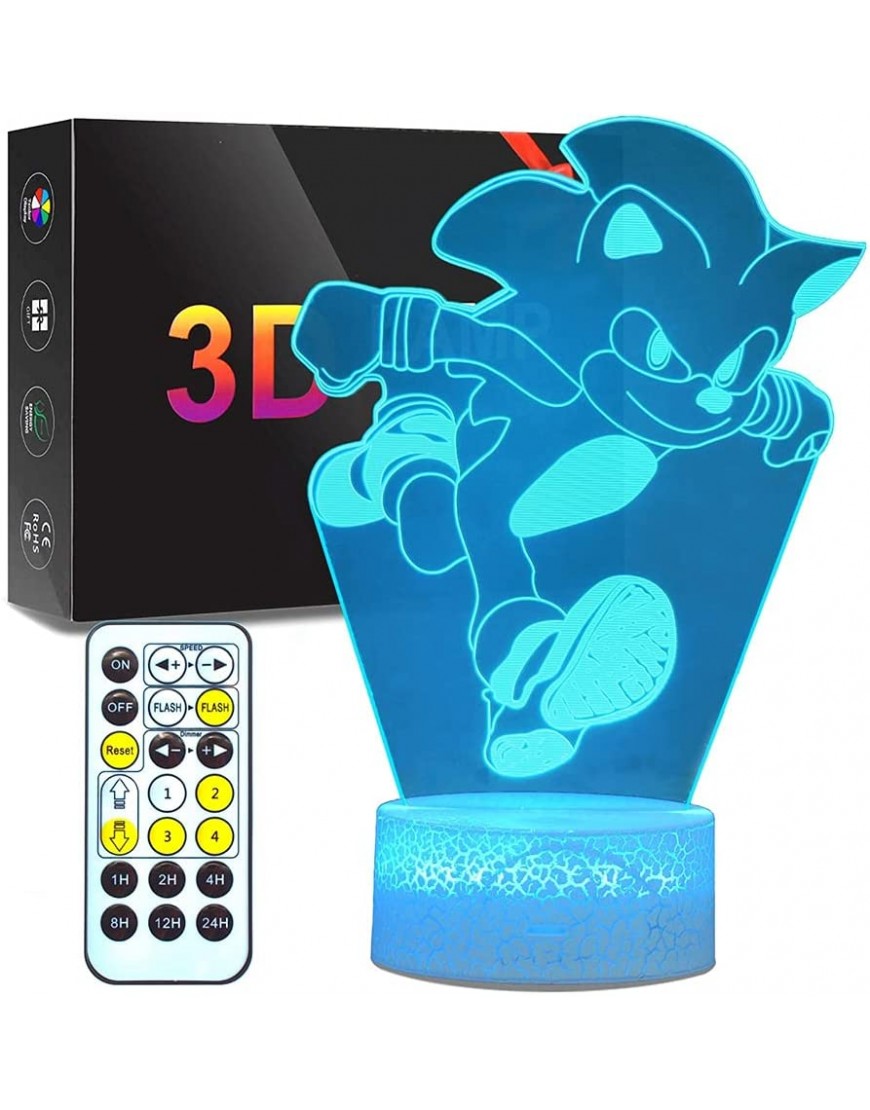 3D LED Illusion Night Light for Kids Sonic The Hedgehog 7 Color Change Decor Lamp with Remote Control Kids Bedroom Decor Creative Lighting for Kids and Sonic The Hedgehog Fans - BJRLXZZRM