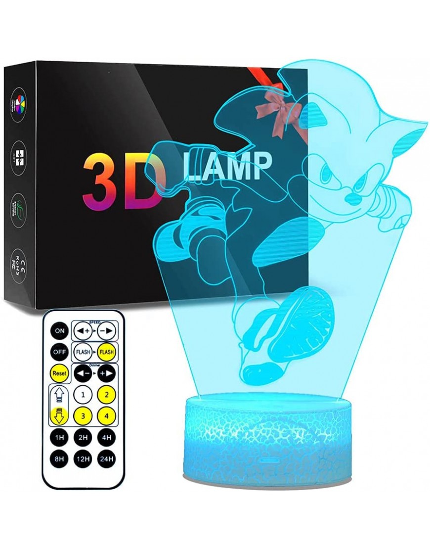 3D LED Illusion Night Light for Kids Sonic The Hedgehog 7 Color Change Decor Lamp with Remote Control Kids Bedroom Decor Creative Lighting for Kids and Sonic The Hedgehog Fans - BJRLXZZRM