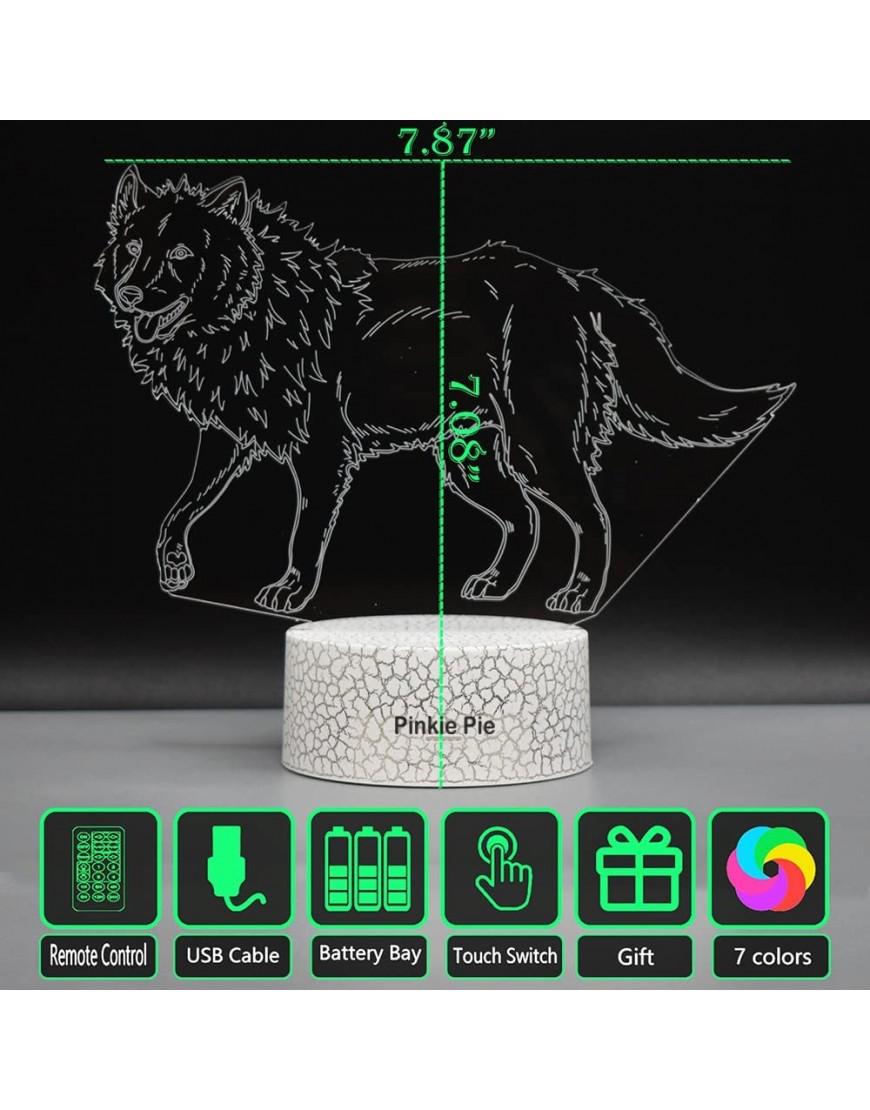 3D Wolf Lights for Gift Boys Birthday with Night Light for Kid’s Remote Control for 7 Diff Color Wolf Lamps Decor Room Wolves 3D Illusion Light Lamps for Gifts as Present for Boys Girls Baby - BMN8ITNAT