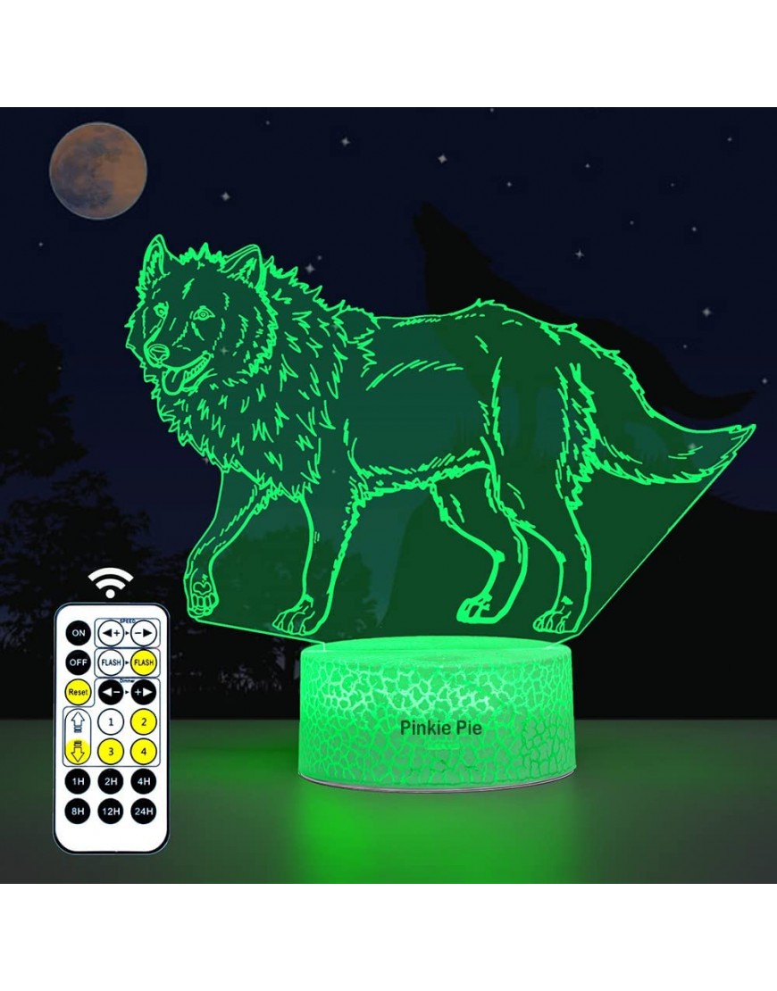 3D Wolf Lights for Gift Boys Birthday with Night Light for Kid’s Remote Control for 7 Diff Color Wolf Lamps Decor Room Wolves 3D Illusion Light Lamps for Gifts as Present for Boys  Girls  Baby - BMN8ITNAT