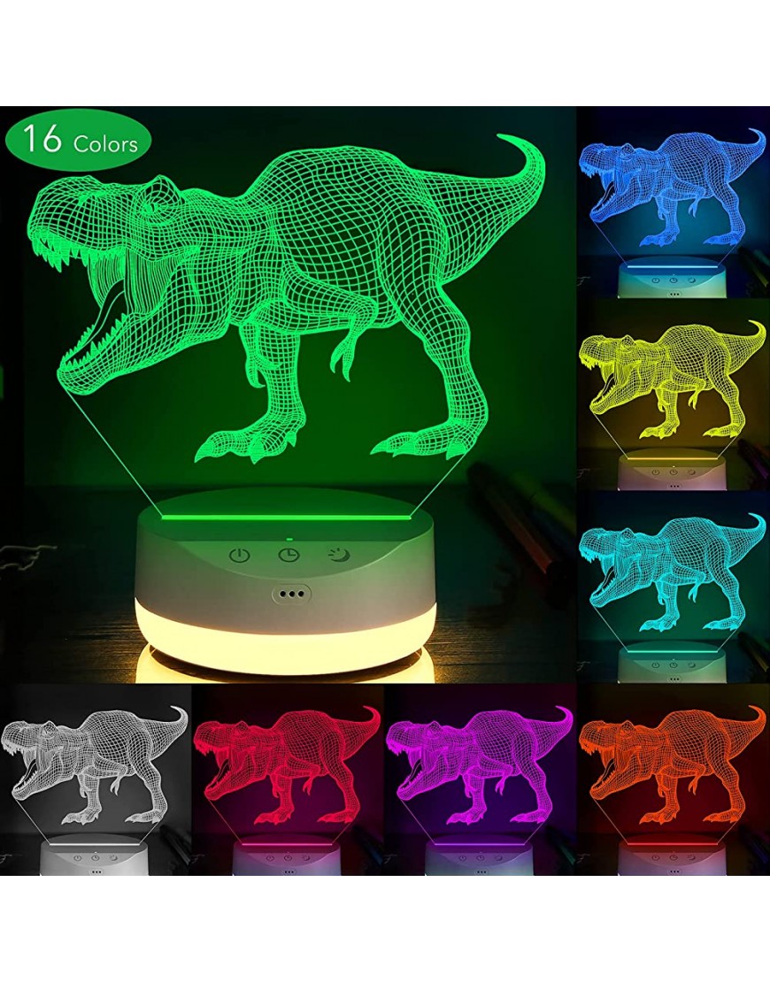 AnToKing Dinosaur Toys 3D Dinosaur Night Light for Kids with Timer Touch Remote Control 16 Color Change Decor Lamp and Warm White Light for Sleep Christmas & Birthday Gifts for Kids - BG1CWN1SR