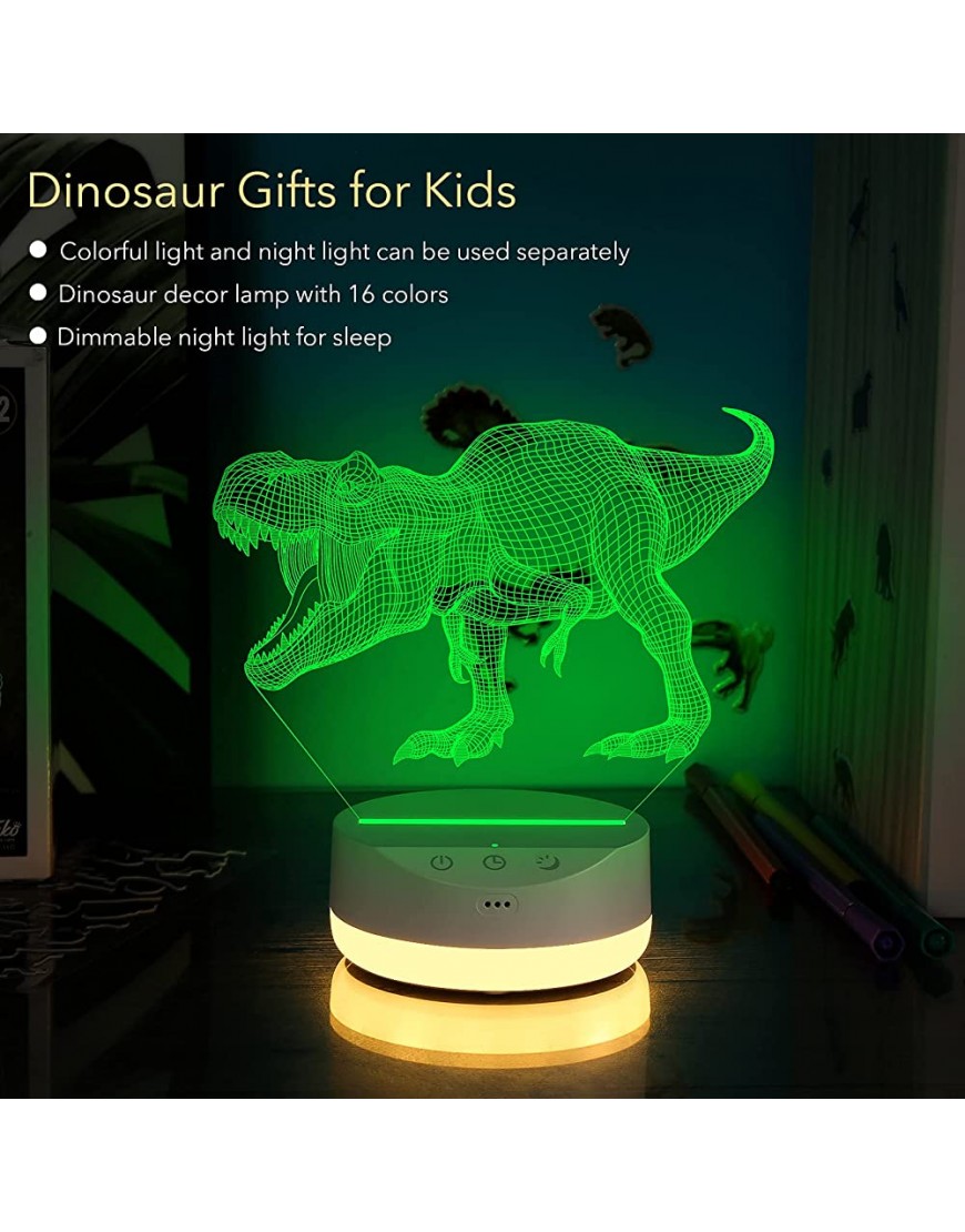 AnToKing Dinosaur Toys 3D Dinosaur Night Light for Kids with Timer Touch Remote Control 16 Color Change Decor Lamp and Warm White Light for Sleep Christmas & Birthday Gifts for Kids - BG1CWN1SR