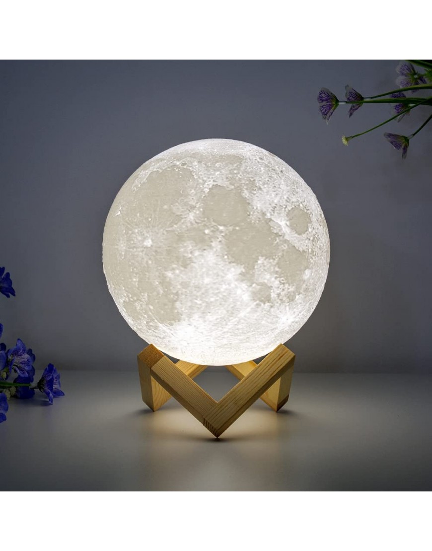 BRIGHTWORLD Moon Lamp Moon Night Light 3D Printed 7.1IN Lunar Lamp for Kids Gift for Women USB Rechargeable Touch Control Brightness Warm and Cool White - BJLJSM9OG