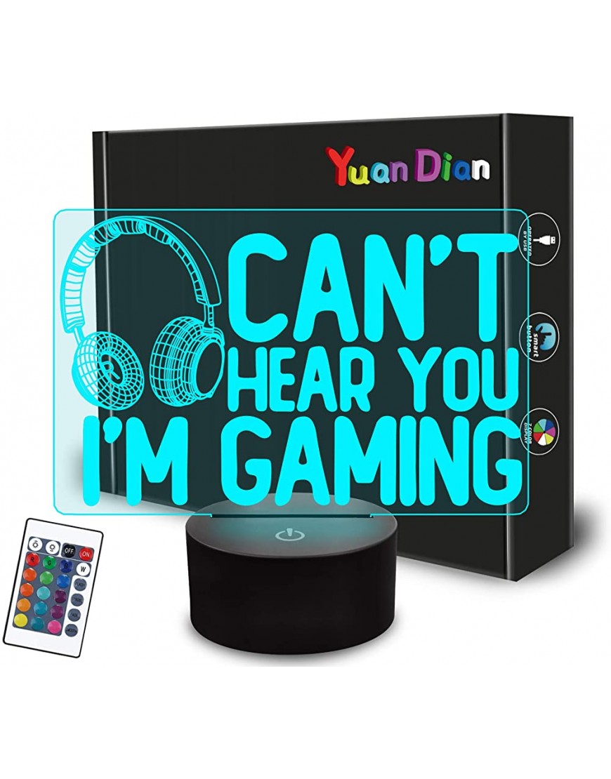 Can't Hear You I'm Gaming Night Light YuanDian Headset Graphic Video Games Gamer Gift Funny 3D Illusion Lamp 16 Colors Changing Touch & Remote Control for Men Gamers Teenagers and Kids - B5MSZ3LF1