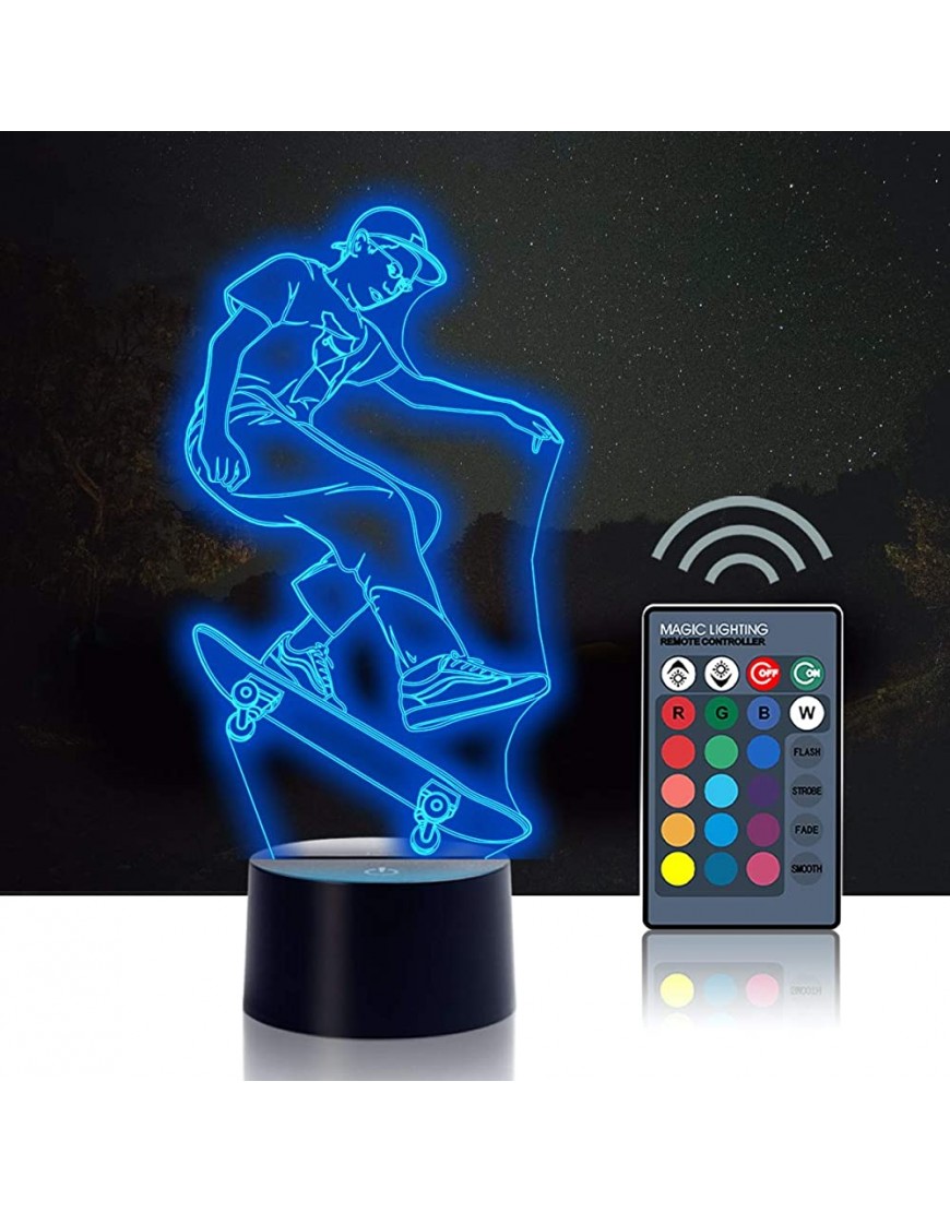Children's Sports Skateboard 2D Illusion Night Light Touch Table Desk Lamp Remote Control 16 Color Changing Skateboard Light Skateboard Gift Xmas Gift Including DIY Gift Packaging Materials Urwise - BD612BV03