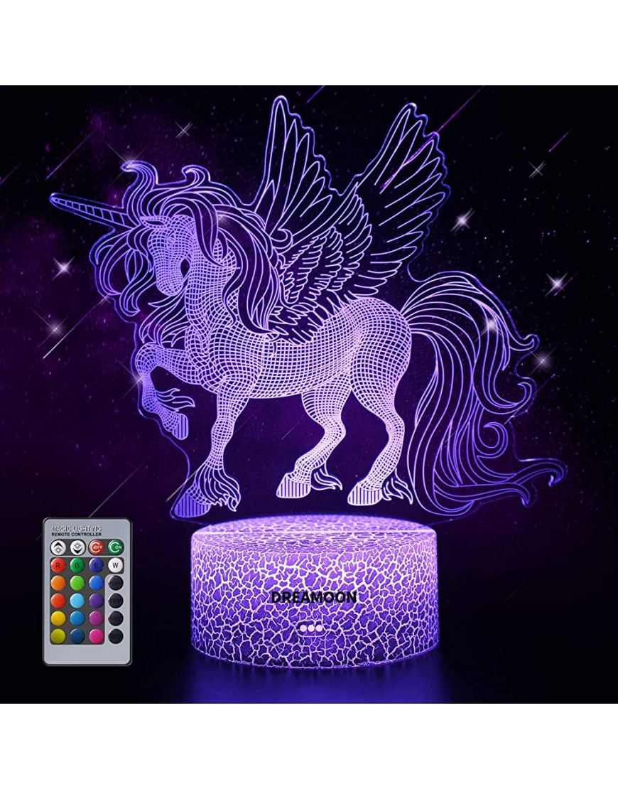 DREAMOON Unicorn Night Light for Kids Unicorn Gift for Girls 3D Illusion Lamp 16 Colors Changing with Remote Birthday for Girls Children - B4UHTUK20