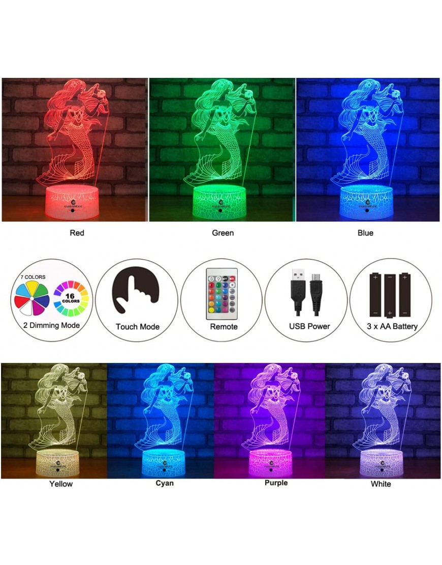easuntec Mermaid Toys Night Light with Remote & Smart Touch 7 Colors + 16 Colors Changing Dimmable Mermaid Gifts 1 2 3 4 5 6 7 8 Year Old Girl Gifts Mermaid 16WT - BYRWL9ITY