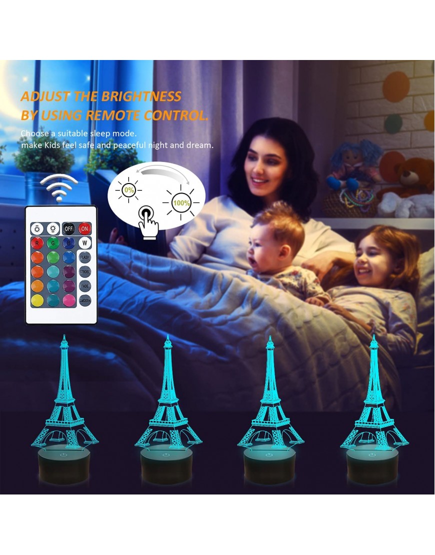 Eiffel Tower Nightlight 3D Illusion Lamp Visual Bedroom Decoration LED Lamp with Remote Control 16 Color Changing Paris Fashion Style Acrylic Gifts for Birthday Xmas - BPN0WFS6V