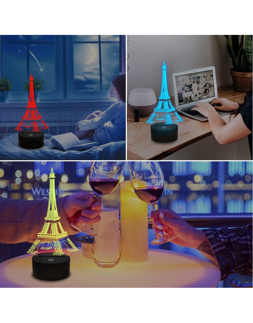 Eiffel Tower Nightlight 3D Illusion Lamp Visual Bedroom Decoration LED Lamp with Remote Control 16 Color Changing Paris Fashion Style Acrylic Gifts for Birthday Xmas - BPN0WFS6V