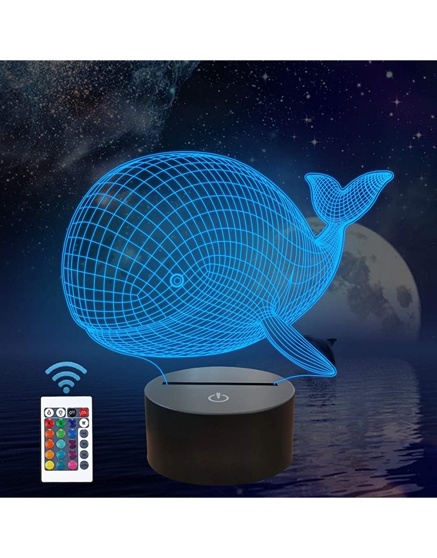 FULLOSUN Night Lights for Kids Ocean Whale Illusion 3D Night Light Bedside Lamp 16 Colors Changing with Remote Control Best Birthday Gifts for Child Baby Boy and Girl - B6843YXM1