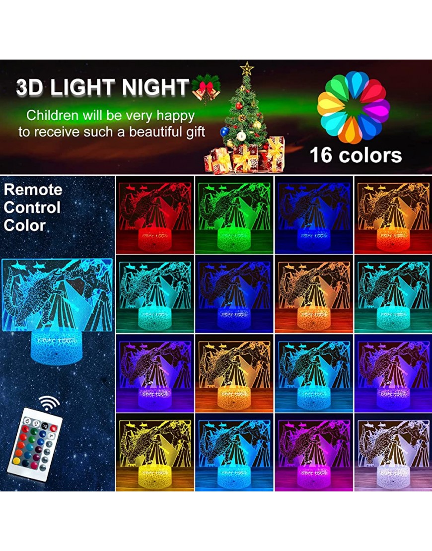 Godzilla vs King Kong Night Light Godzilla Toys 16 Colors Change with Remote Control Optical Illusion Kids Room Decor Lamps as Birthday Gift or Christmas Present for Boys Girls - B4WY22U3J
