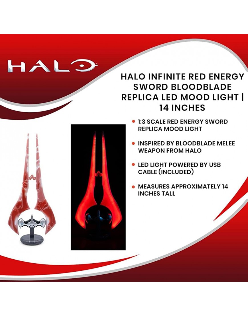 Halo Infinite Red Energy Sword Bloodblade Replica LED Mood Light Exclusive | Nightstand Table Lamp For Bedroom Desk | Home Decor Room Essentials | Video Game Gifts And Collectibles | 14 Inches - BKFYS95MX