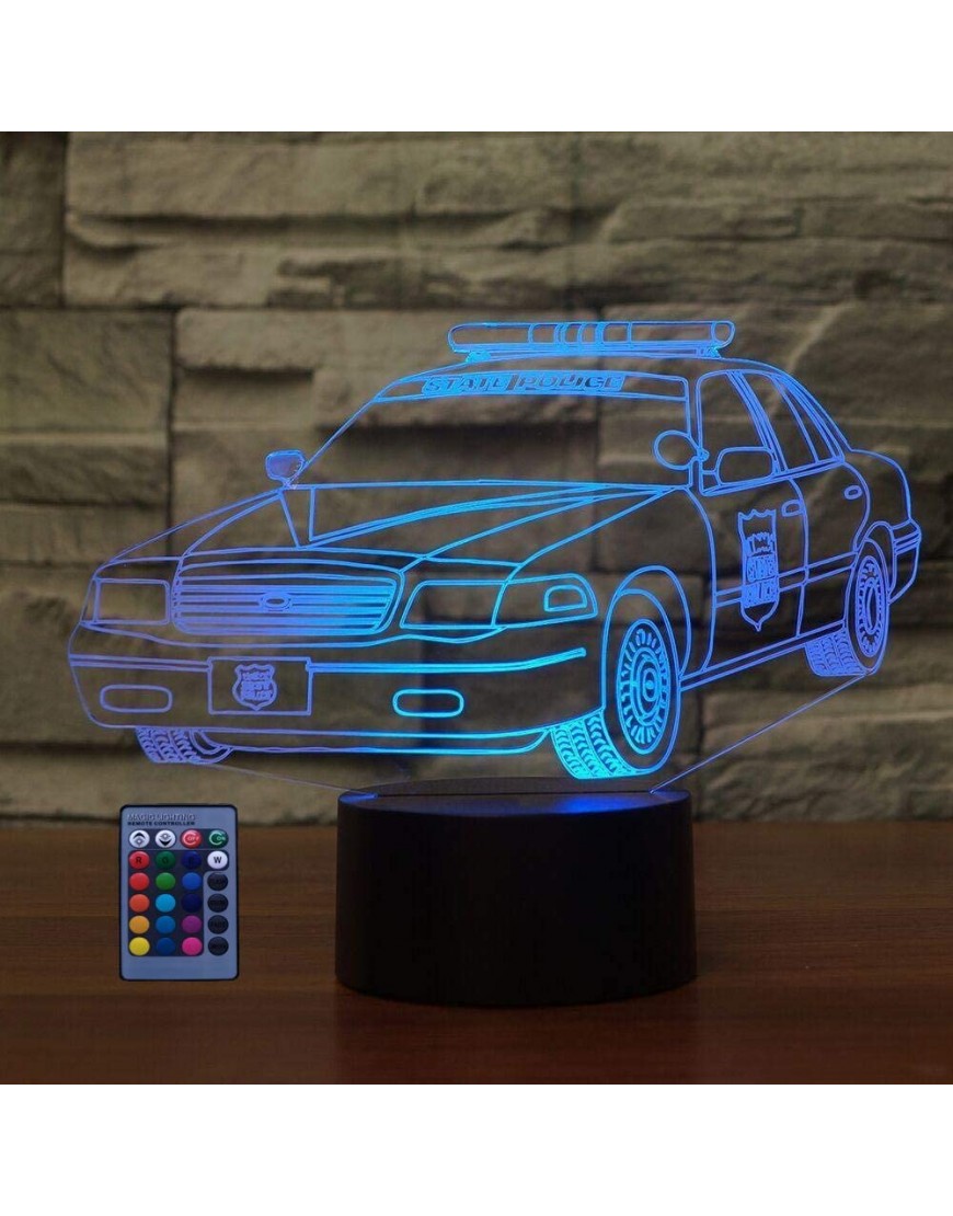 HPBN8 Ltd Creative Police Car 3D Night Light Illusion Lamp USB Powered Touch Switch Remote Control LED Decor 3D Lamp 7 16 Colors Changing Brithday Children Kids Toy Christmas Xmas Gift - B8Y0LGTTU