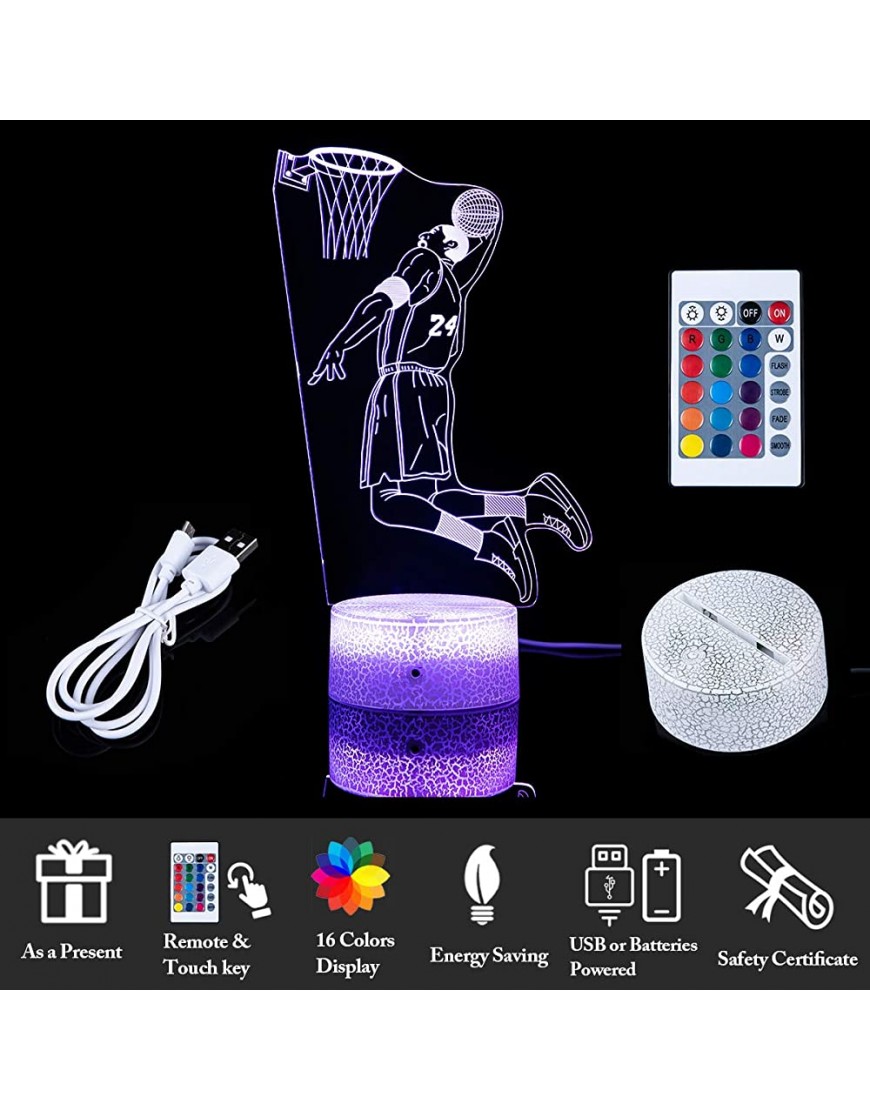 Kobe Bryant 3D Illusion Lamp with 16 Colors Changing Touch Switch and Remote Control Kobe Bryant Basketball Night Light Best Gifts for Kids or Basketball Sports Fans on Birthdays or Christmas - BZQM1XZ4D