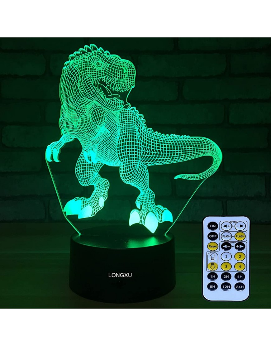LONGXU Dinosaur Toys 3D Night Light for Boys with Timer Remote & Smart Touch 7 Colors Changing Dimmable TRex Toy 1 2 3 4 5 6 7 8 9 10 Year Old Boy Gifts Dinosaur - BHVBK11S9