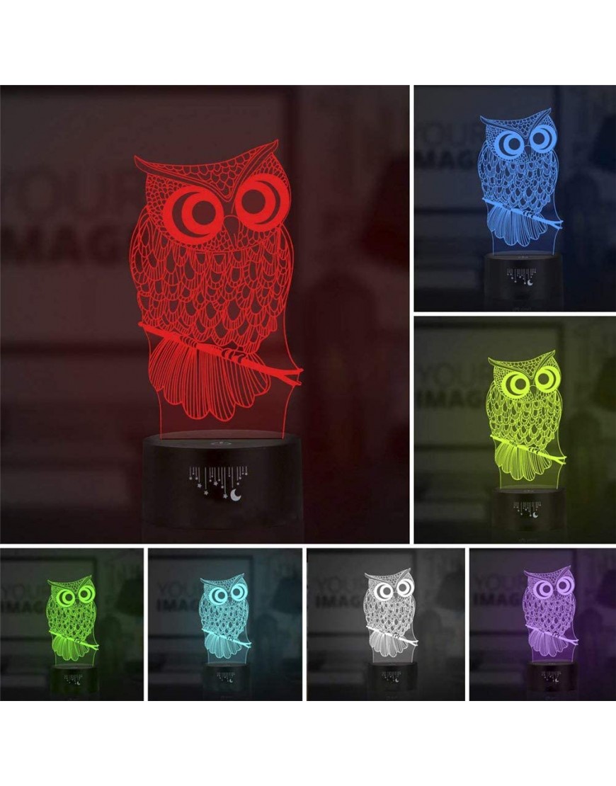 Meetrip Owl Lights 3D Night Light for Kids 7 Colors Touch Table Desk Lamps LED Vision Illusion Lighting with USB Baby Bedroom Sleep Lamp Birthday Party for Children - BNBZSMHMS